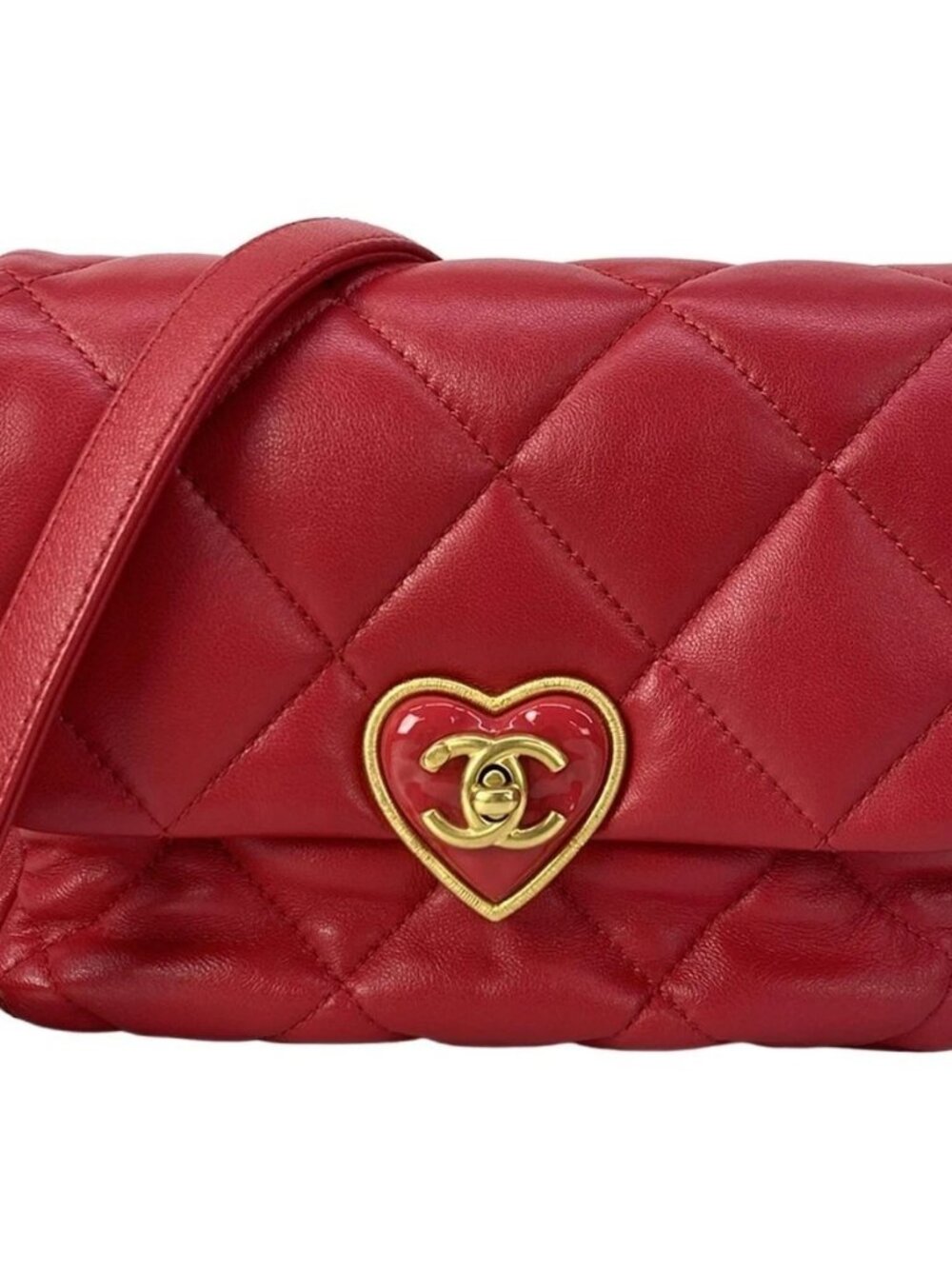 CHANEL Mini Matelasse AS3979 Red Lambskin Shoulder Bag Gold hardware